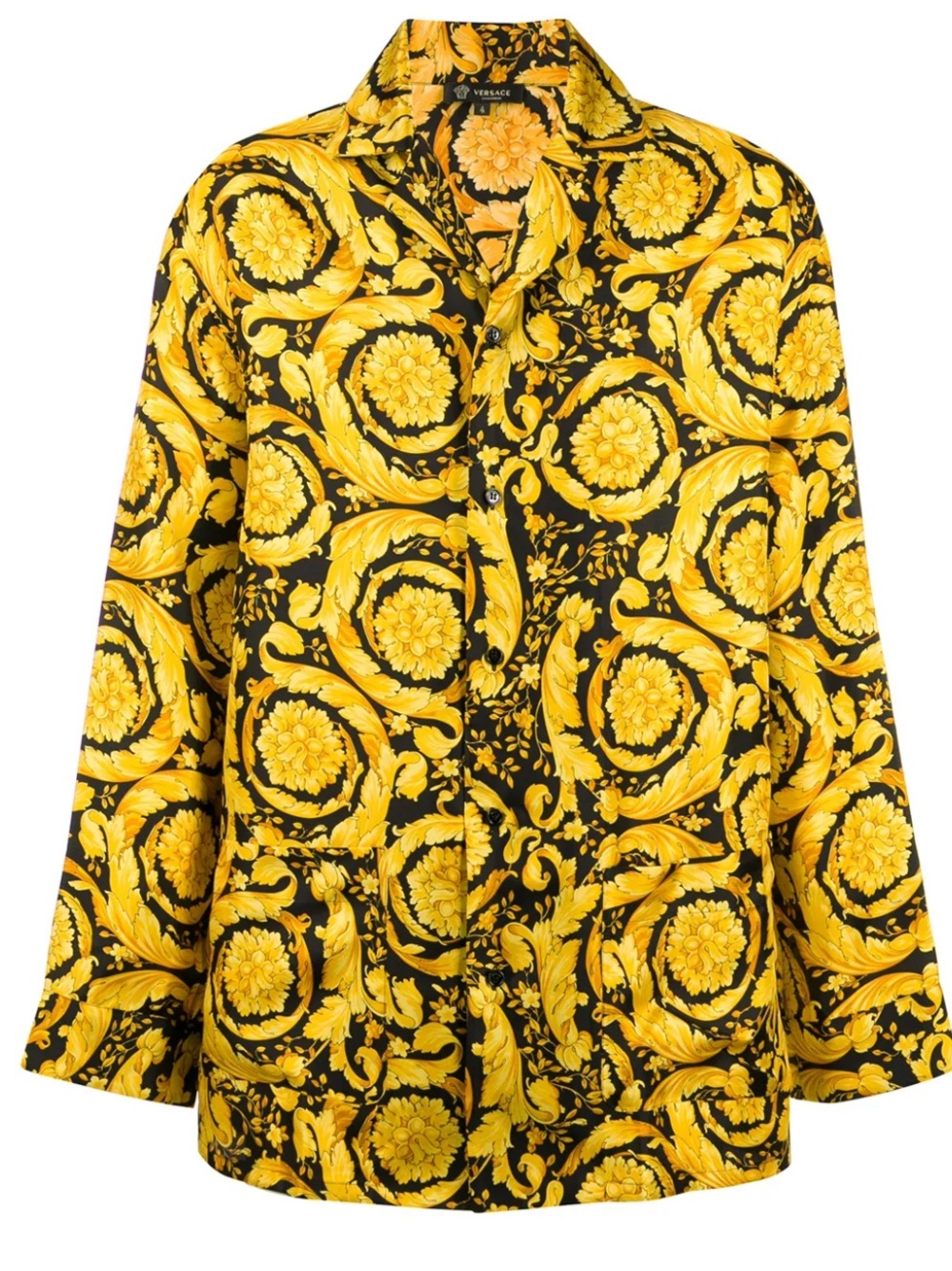 Versace Black and Yellow Baroque Print Silk Blouse - Size 1 (XS)